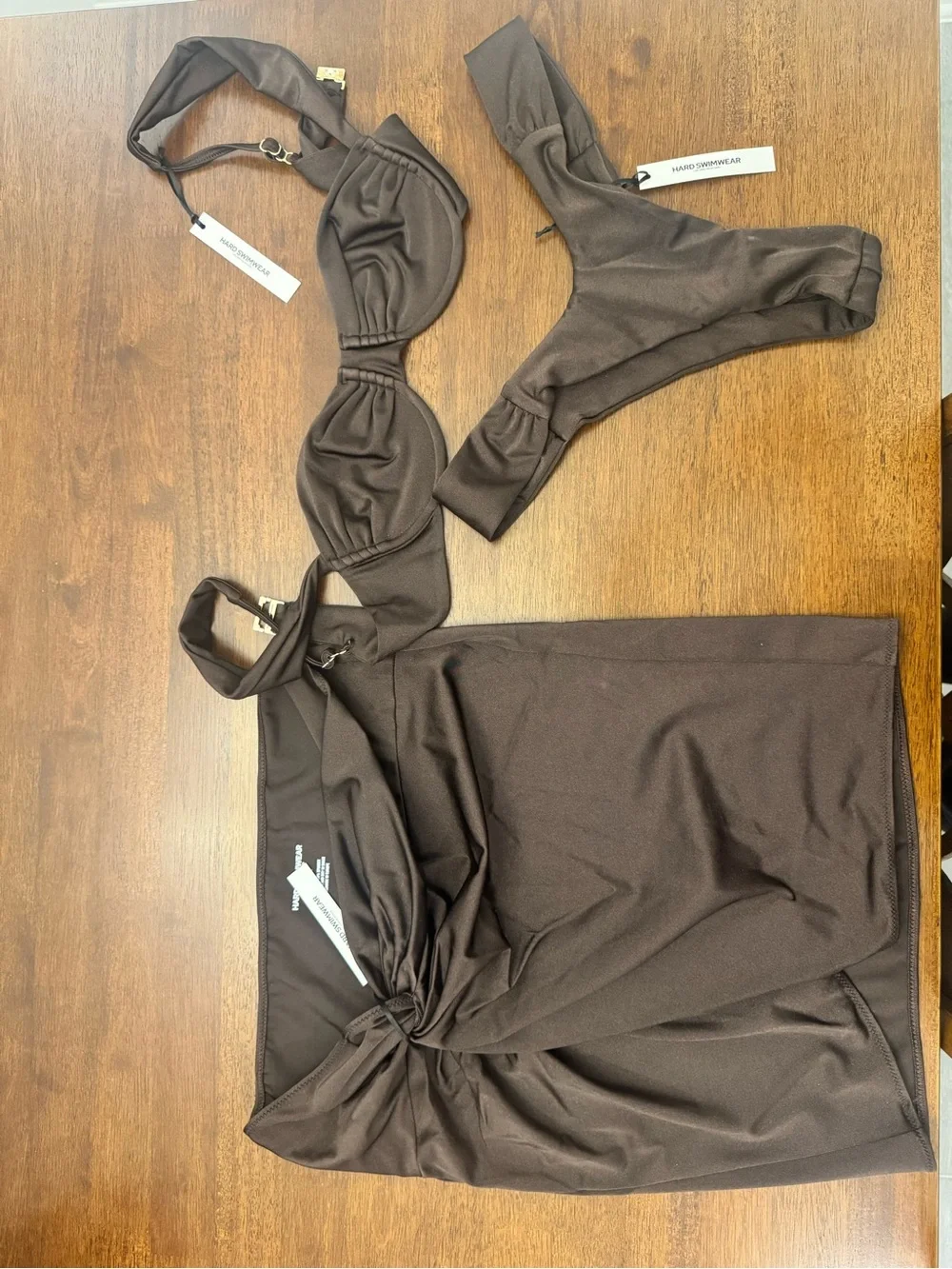 Elegant Brown Twist Bikini Set with Sarong
